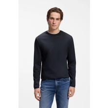 Boss Erkek Normal Kesim Yuvarlak Yakalı Yumuşak Merserize Pamuklu Uzun Kollu Lacivert T-Shirt 50565601-404
