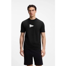 Boss Erkek Normal Kesim Yuvarlak Yakalı Baskılı Esnek Pamuklu Kısa Kollu Siyah T-Shirt 50564740-001