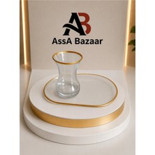 Assa Bazaar Gold Yaldızlı 2'li Cam Çay Bardağı ve Cam Çay Tabağı Çeyizlik Misafir Sunum Seti