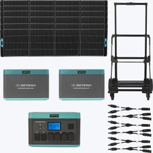 Antfea H2400 Pro Güç Kaynağı + 2 Adet Yedek Batarya + 6 Adet 400W Taşınabilir Paneli + H2400 Römorku + 3 Adet Güneş Paneli Paralelleme Kablosu [ 2.4 Kw / 8 Kwh / 2.4 Kw ]