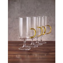 Assa Bazaar Ayaklı Cam Latte Bardağı 4'lü Set – Gold Kulplu
