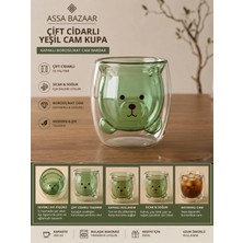 Assa Bazaar Çift Cidarlı Ayıcıklı Yeşil Cam Kupa