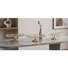 Assa Bazaar Gold Ayaklı 3 Parça Cam Sunumluk Seti Çeyizlik Misafir Ikram Takımı