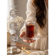 Assa Bazaar Kristal Kesim 6 Kişilik Çay Takımı 12 Parça Cam Bardak Tabak Seti