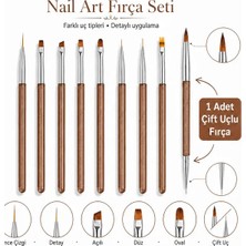 Fontenay 9’lu Premium Nail Art Fırça Seti Çift Uçlu Ince Detay Düz Açılı Oval Uçlu Kahverengi