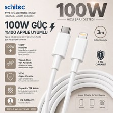 Schitec 6A 100W Apple Uyumlu Type-C To Lightning 3metre Süper Hızlı Data ve Şarj Kablosu