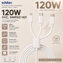 Schitec 2in1 5A 120W Type-C To Type-C ve Lightning Hızlı Data ve Şarj Kablosu 120CM SX31C