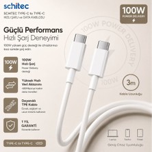 Schitec 6A 100W Type-C To Type-C Hızlı Data ve Süper Şarj Kablosu 3 Metre Beyaz SX30