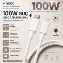Schitec 6A 100W Apple Uyumlu Type-C To Lightning 2metre Süper Hızlı Data ve Şarj Kablosu