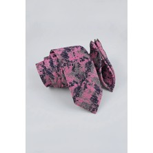 Milleniva Batik Desenli Pembe Gri Kravat & Mendil