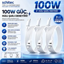 Schitec 3 Paket 6A 100W Type-C To Lightning Hızlı Data ve Şarj Kablosu 1 Metre/  2 Metre / 3 Metre Beyaz SX112131