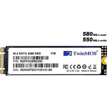 1tb Twinmos M.2 2280 Sata3 580MB-550MB/S (NGFFGGBM2280) SSD Disk
