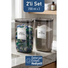 Ironika Etiket Hediyeli Sızdırmaz Kapaklı Tablet Toz Deterjan Saklama Kabı 2100 ml 2 Adet Füme