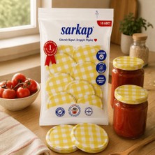 Sarkap Hijyenik Paketli 10 Adet Kavanoz Kapağı Mat Sarı Ekose 82 mm - Güvenilir Gıda Saklama Çözümü