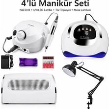Fontenay Profesyonel 4’lü Manikür Seti Nail Drill Uv LED Lamba Toz Toplayıcı Masa Lambası