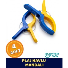 Canvela 4 Adet Sarı Lacivert Xl Büyük Boy Şezlong Plaj Havlu Mandalı Halı Asma Battaniye ve Havlu Tutucu Mandal