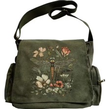 Touz Moda Vintage Bohem Botanik Baskılı Unisex Haki Postacı Çantası
