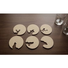 Linea Craft Hayvan Figürlü 6'lı Bardak Altlığı-Ham Mdf