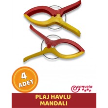 Canvela 4 Adet Sarı Kırmızı Xl Büyük Boy Şezlong Plaj Havlu Mandalı Halı Asma Battaniye ve Havlu Tutucu Mandal