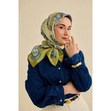 Silk Home Twill Ipek Eşarp Şal Desen Yeşil 90X90