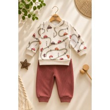 Dinamik çocuk Erkek Bebek Araba Desenli Ribanalı Alt Üst Takım 3-6-9-12 Aylık