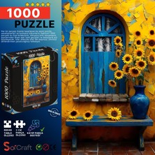 Soi Craft 1000 Parça Puzzle Mavi Kapı ve Ayçiçekleri Rustik Sanat #6523