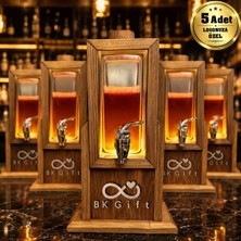 BK Gift Logonuza Özel 5 Adet LED Işıklı Premium Ahşap Içecek Dispenseri 70 cl Kurumsal Set