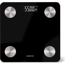 Polosmart PSR102 Pilli Bluetooth Vücut Analizli Yağ Kas Su Ölçer Hassas Akıllı Tartı Baskül Siyah