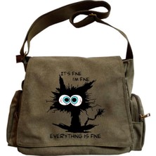 Touz Moda Cute Cat Seriouse Baskılı Unisex Postacı Çantası