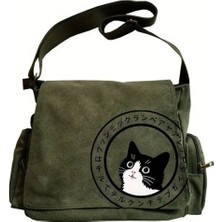 Touz Moda Cute Cat Seriouse Baskılı Unisex Postacı Çantası