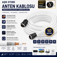 AŞIK STORE 10 Metre Premium Anten Kablosu %100 Bakır Iç Iletken Contalı Black F Konnektör Çakılı Koaksiyel Tv Uydu Kablosu