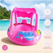 Duman Gölgelikli Bebek Deniz Simidi Pembe 61 cm – Güneş Korumalı Şişme Bebek Simidi