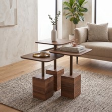 Her Dizayn Aksesuar Modern Zigon Sehpa Trio Servis Sehpası Ceviz %100 Mdf