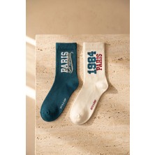 Bony Socks Unisex 2'li Paris Soket Çorap Ekru/yeşil