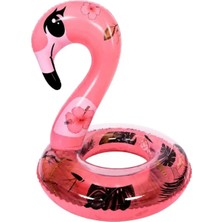 Top Rock Store Sevimli Çocuk Flamingo Başlı Simli Şişme Deniz Havuz Simidi 64 cm