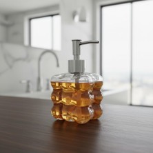 Beyaz Bubble Design Cam Sıvı Sabunluk - 450 ml Kabartmalı Şık Banyo ve Mutfak Sabunluğu (7X12