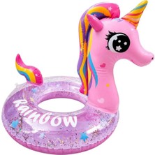 Top Rock Store Sevimli Simli Unicorn Figürlü Çocuk Şişme Deniz Havuz Simidi 65 cm