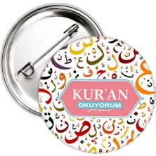 Hediye Panayırı Kuran Okuyorum Pembe Öğrenci Rozeti 20 Adet 44 mm Metal İğneli