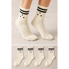 Ducks Socks Kadın Pamuklu Dikişsiz Çorap 4'lü Uzun Konç Kolej Çorap