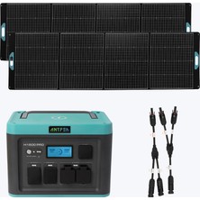 Antfea H1600 Pro Taşınabilir Güç Kaynağı + 2 Adet 300W Taşınabilir Paneli + Güneş Paneli Paralelleme Kablosu [ 1.6 Kw / 1 Kwh / 600 W ]