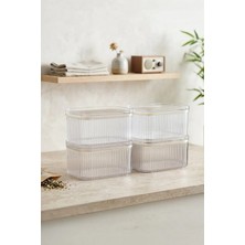Kitchen Life 4'lu Büyük Boy Etiketli Vakumlu Dikdörtgen Kavanoz Seti 900 ml