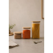 Kitchen Life 3'lu Etiketli Ahşap Kapaklı Vakumlu Kavanoz Seti TEA,COFFEE,SUGAR(1X2,7LT-1X1,6LT-1X900ML)