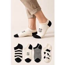 Ducks Socks Kadın Pamuklu Dikişsiz 4'lü Desenli Sneakers Çorap