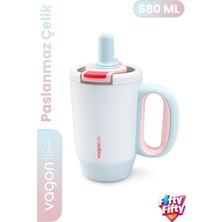 680 ml Tek Kapak Çift Kullanım Pipetli Rahat Içim Kulplu Paslanmaz Çelik Termos Mug FFVGN1113-6