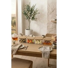 Kitchen Life 4'lu Büyük Boy Etiketli Ahşap Kapaklı Vakumlu Dikdörtgen Kavanoz Seti 900 ml