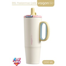 1200 ml Tek Kapak Çift Kullanım Pipetli Rahat Içim Kulplu Paslanmaz Çelik TERMOSFFVGN1114-1200M