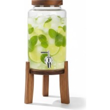 Akasya Ahşap Standlı Musluklu Cam Sebil - Soğuk Içecek Dispenseri ve Limonata Sürahisi - Parti