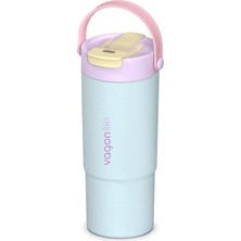 Mug 660 ml Tek Kapak Çift Kullanım Pipetli Rahat Içim Kulplu Paslanmaz Çelik Termos 1102-660ML