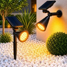 AMBER18 LED Spot Güneş Enerjili Bahçe Aydınlatma Lambası, Fotoselli, Spike Aplik, 18W Su Geçir