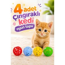 PHENORA Çıngıraklı Kedi Oyuncak Topu – Renkli Sesli Kedi Oyuncağı 4 Adet
